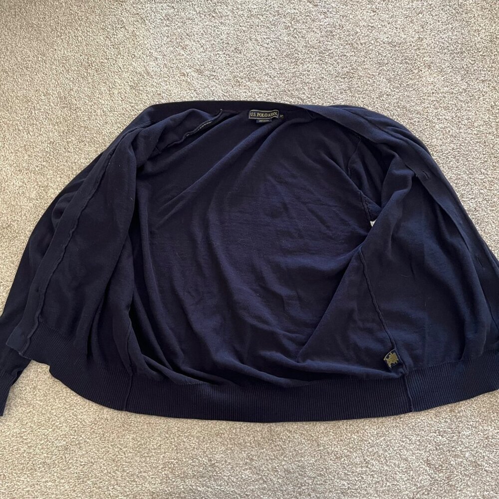 U.S Polo Assn. Embroidered Striped Navy Blue Oversized Cardigan Sweater XL - Picture 4 of 10